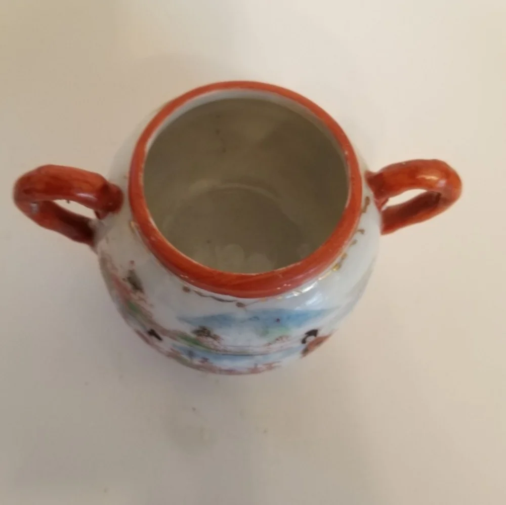 Vintage Geisha Sugar Bowl Succulent Pot Scenes of Edo Period